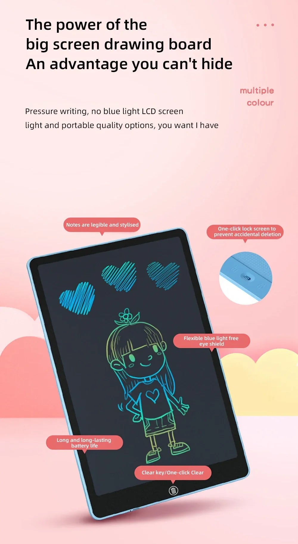 🖊️ Quadro de Desenho LCD 16” | Tablet Colorido Infantil para Desenho e Anotações