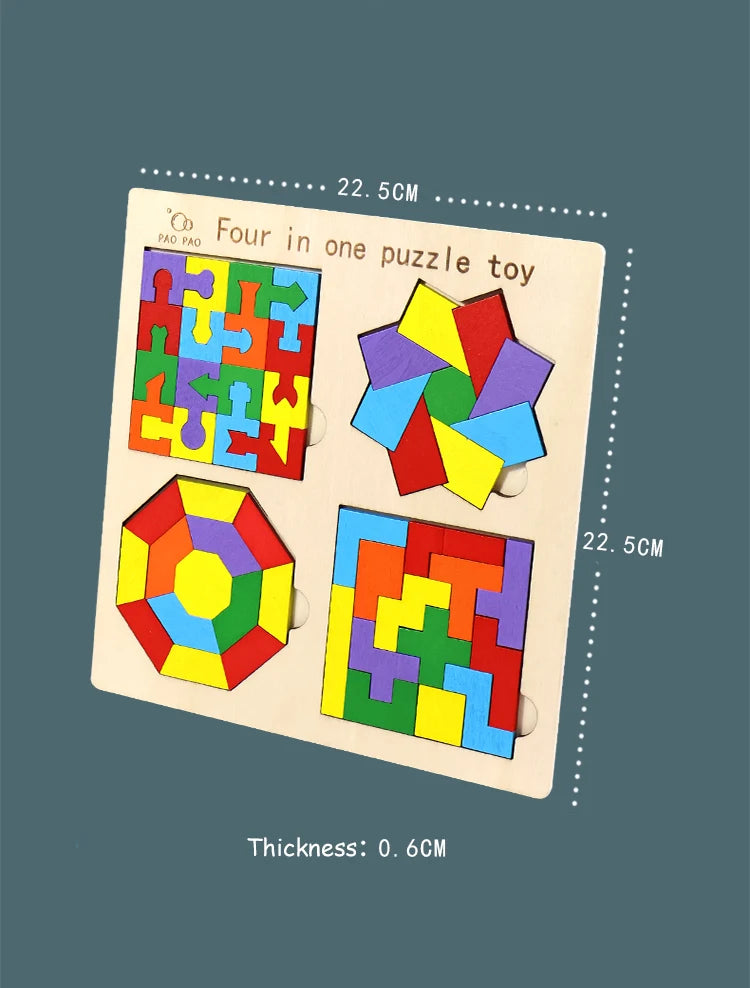 🧩 Quebra-Cabeça Montessori 4 em 1 | Tangram de Madeira Educativo Infantil