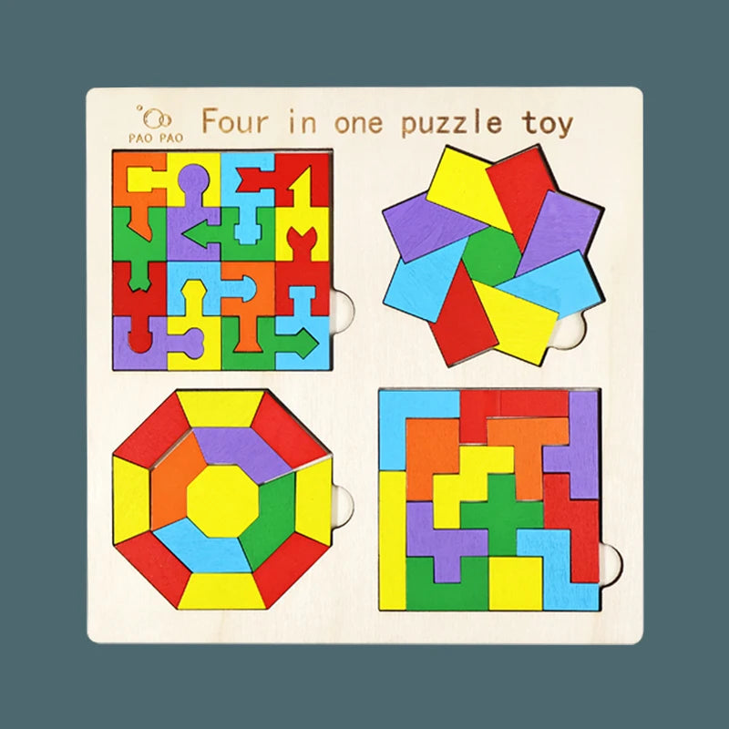 🧩 Quebra-Cabeça Montessori 4 em 1 | Tangram de Madeira Educativo Infantil