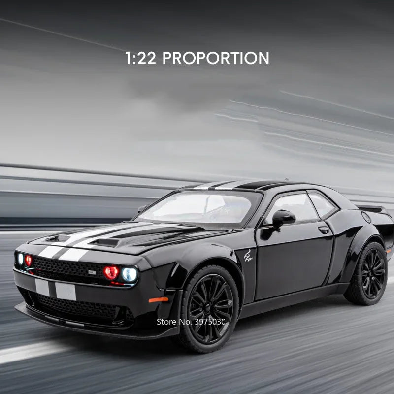 🔥 Carrinho de Metal Dodge Challenger SRT Hellcat | Modelo Supercarro com Luz e Som