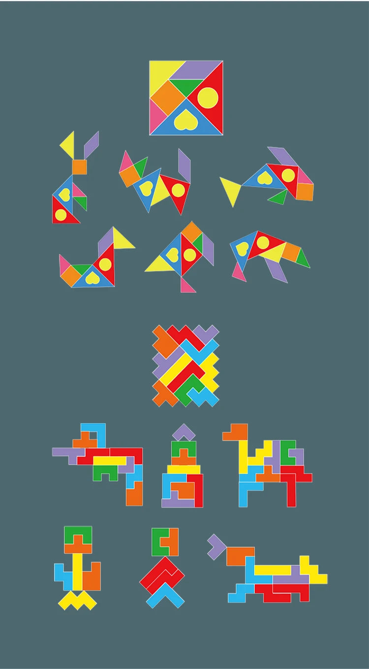 🧩 Quebra-Cabeça Montessori 4 em 1 | Tangram de Madeira Educativo Infantil