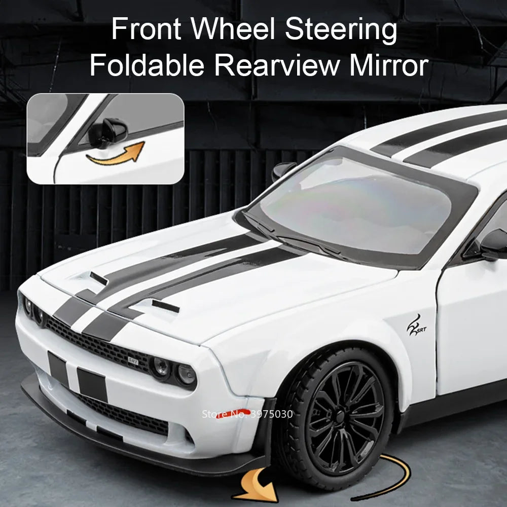 🔥 Carrinho de Metal Dodge Challenger SRT Hellcat | Modelo Supercarro com Luz e Som