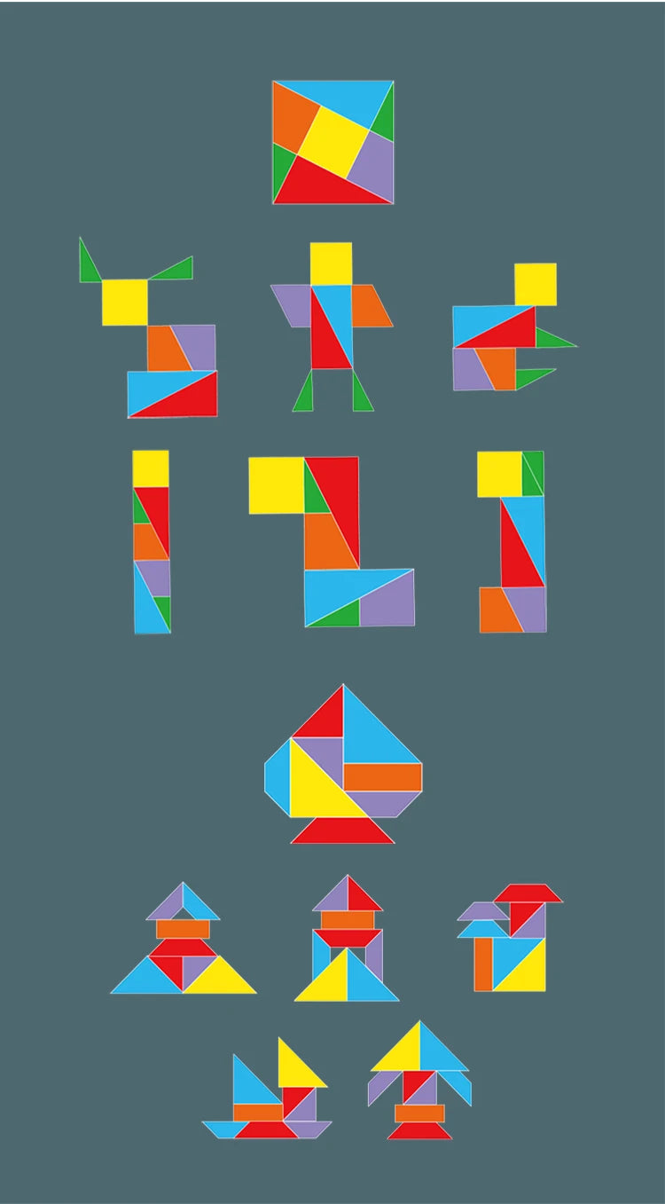 🧩 Quebra-Cabeça Montessori 4 em 1 | Tangram de Madeira Educativo Infantil