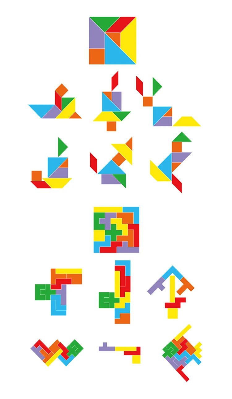 🧩 Quebra-Cabeça Montessori 4 em 1 | Tangram de Madeira Educativo Infantil