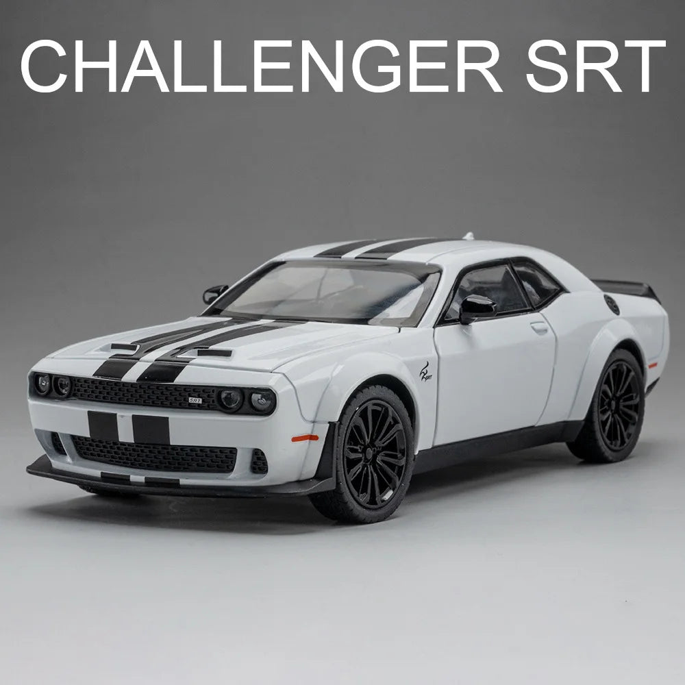🔥 Carrinho de Metal Dodge Challenger SRT Hellcat | Modelo Supercarro com Luz e Som