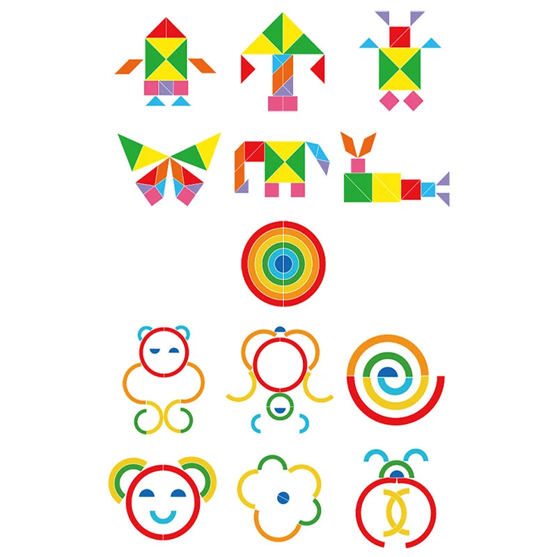 🧩 Quebra-Cabeça Montessori 4 em 1 | Tangram de Madeira Educativo Infantil