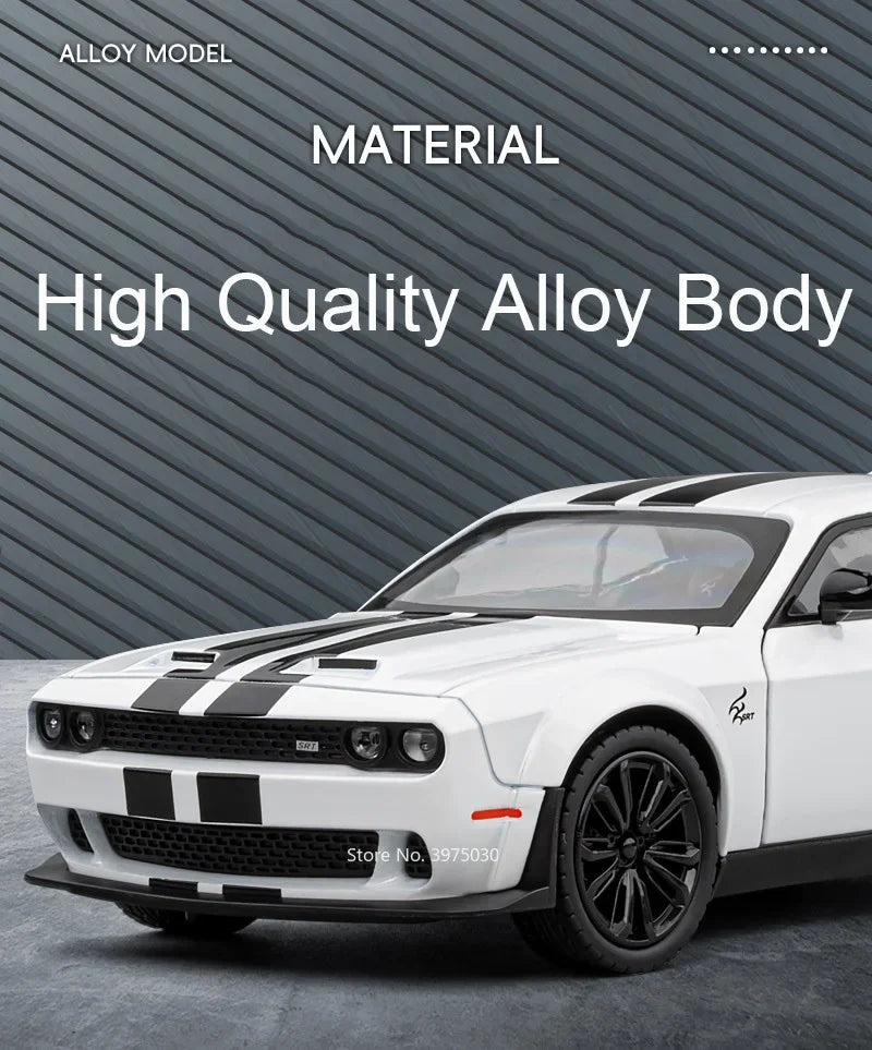 🔥 Carrinho de Metal Dodge Challenger SRT Hellcat | Modelo Supercarro com Luz e Som