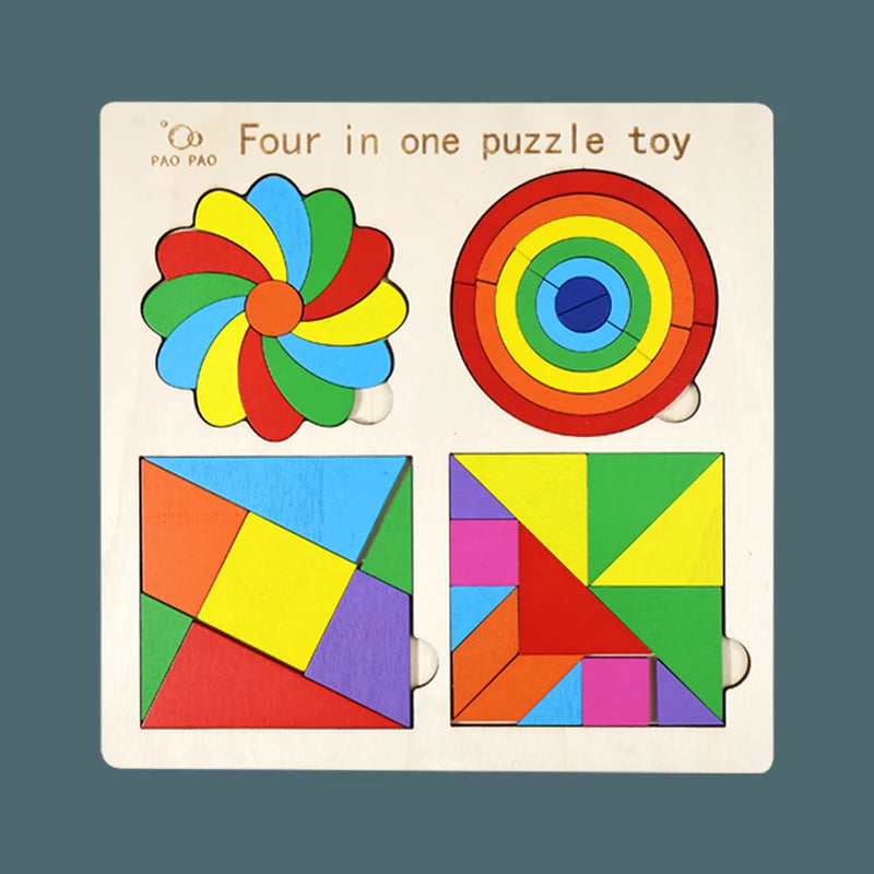 🧩 Quebra-Cabeça Montessori 4 em 1 | Tangram de Madeira Educativo Infantil