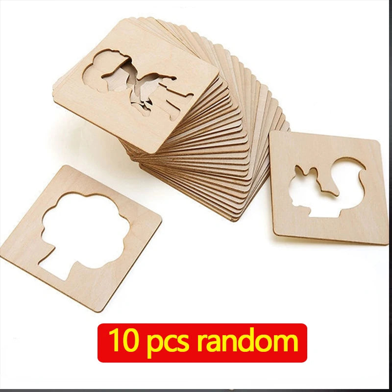 🖌️ Kit de Desenho Montessori em Madeira | Moldes Criativos para Pintura Infantil (10/20 peças)
