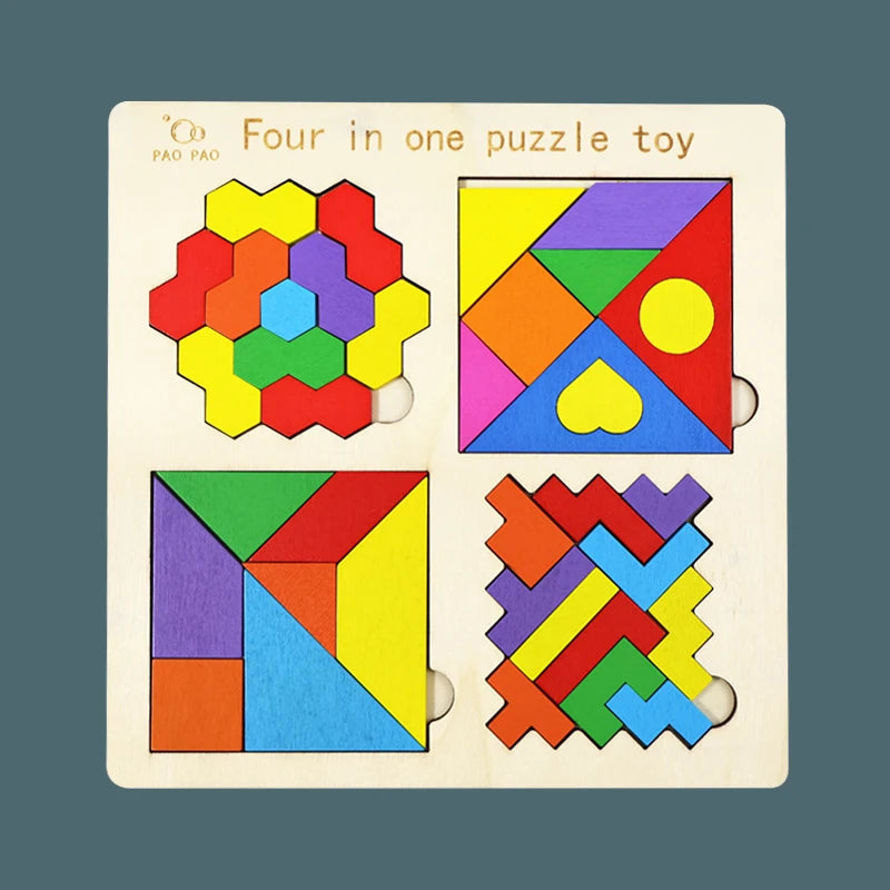 🧩 Quebra-Cabeça Montessori 4 em 1 | Tangram de Madeira Educativo Infantil