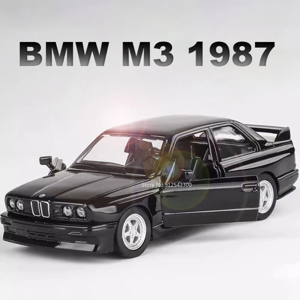 Miniatura BMW M3 1987 – Modelo Retro de Metal com Abertura de Portas e Pull-Back