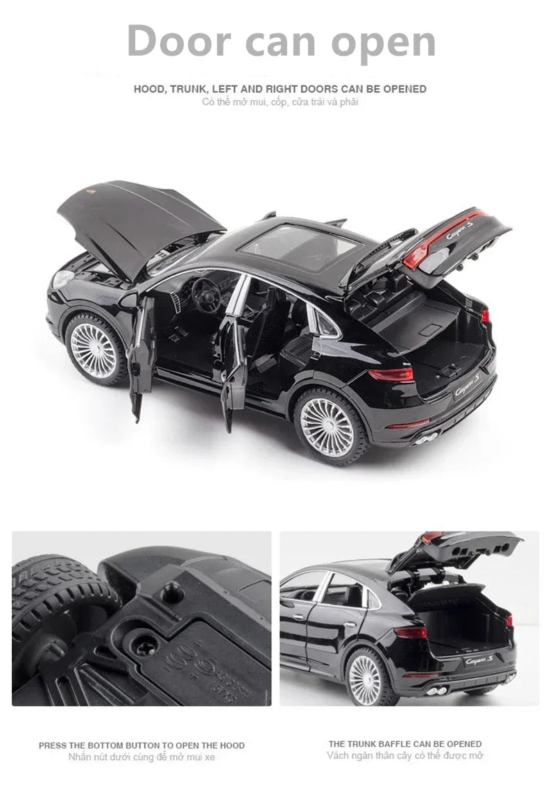 Miniatura Porsche Cayenne Turbo S 1:24 – SUV de Metal com Som e Luz