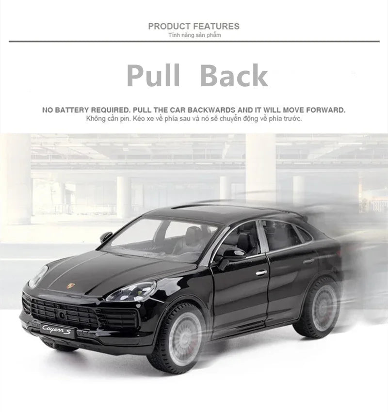 Miniatura Porsche Cayenne Turbo S 1:24 – SUV de Metal com Som e Luz
