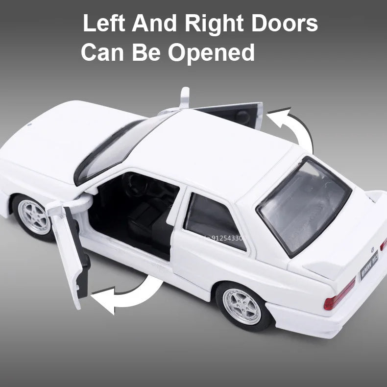 Miniatura BMW M3 1987 – Modelo Retro de Metal com Abertura de Portas e Pull-Back