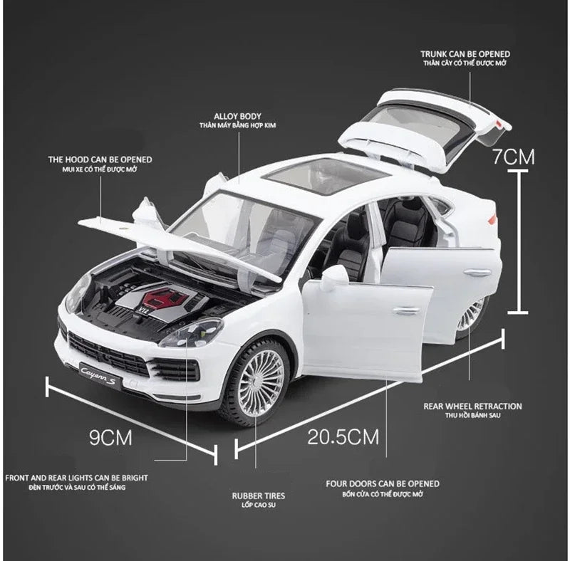 Miniatura Porsche Cayenne Turbo S 1:24 – SUV de Metal com Som e Luz