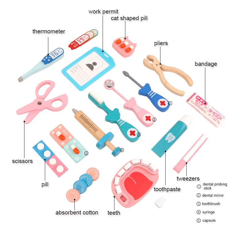 Brinquedo de Médico e Dentista em Madeira – Jogo Educativo Infantil