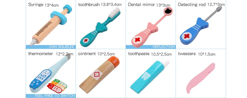 Brinquedo de Médico e Dentista em Madeira – Jogo Educativo Infantil
