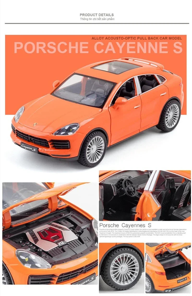 Miniatura Porsche Cayenne Turbo S 1:24 – SUV de Metal com Som e Luz
