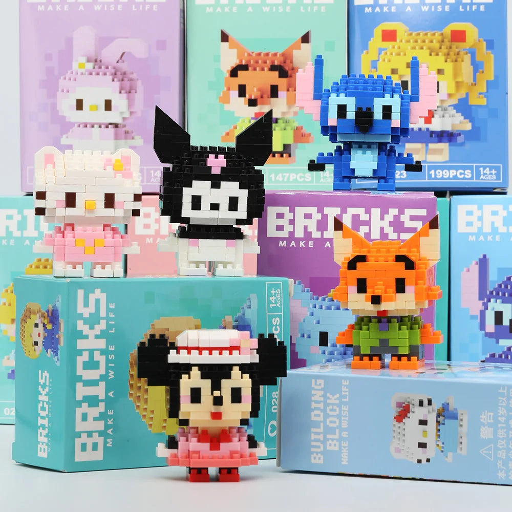 Blocos de Montar Mini Disney – Princesas, Stitch, Mickey e Outros